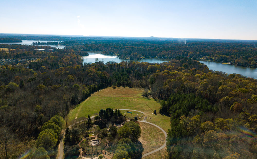 Aerial view of 300 acres surrounding garden