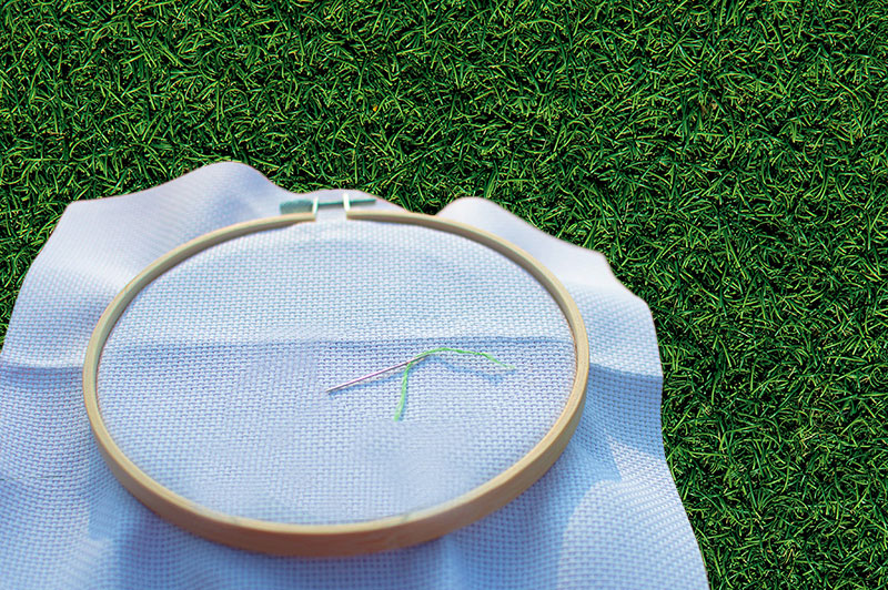 Cross Stitch hoop with grass background